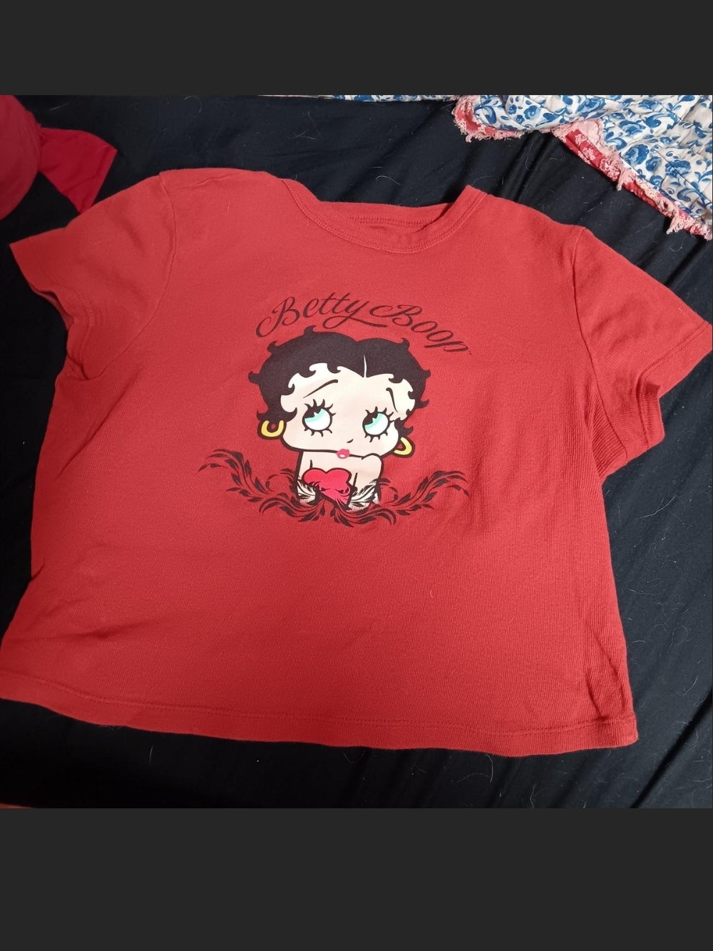 Betty Boop Red Graphic Crop Tee with Character Print